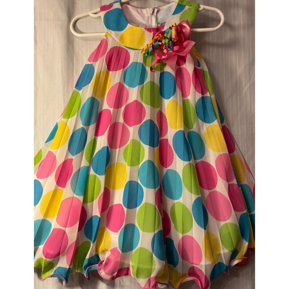 Bonnie Jean 2T Rainbow Polka Dot Pink Pleated Sleeveless Empire Party Dress New